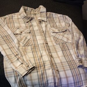 Women's Beige Plaid Button Down Shirt